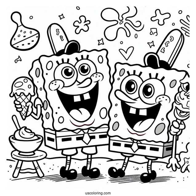 Patrik And SpongeBob Laughing Coloring Page