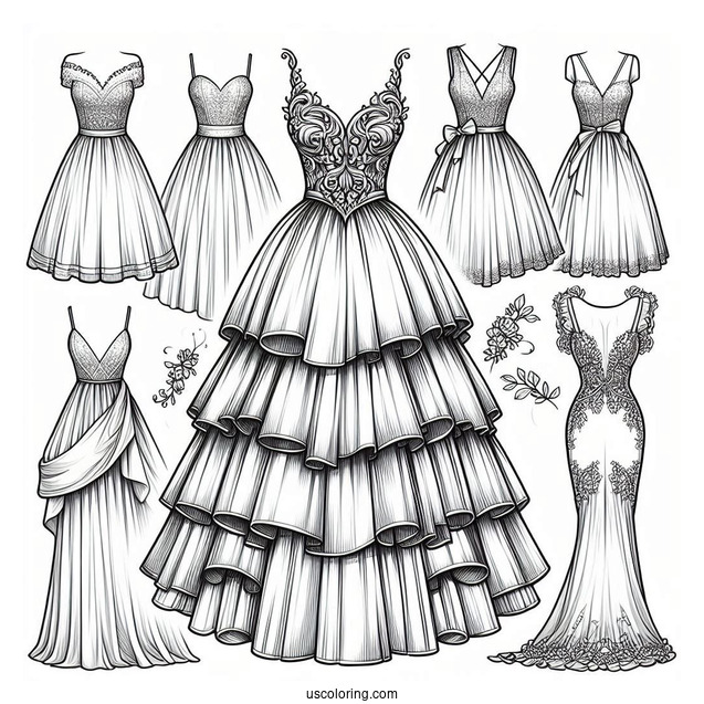 Formal Backless Dress Coloring Page With Tiered Skirt