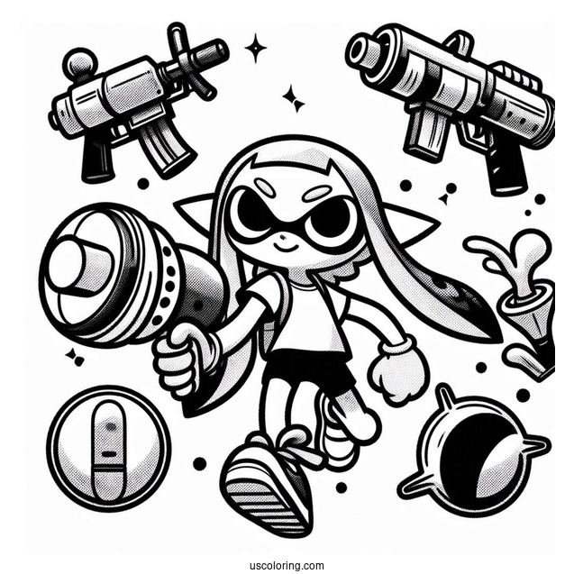 Super Smash Bros Coloring Page Of Splatoon With Weapons Super Smash Bros