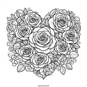 Love Heart Shape Made Of Roses To Color