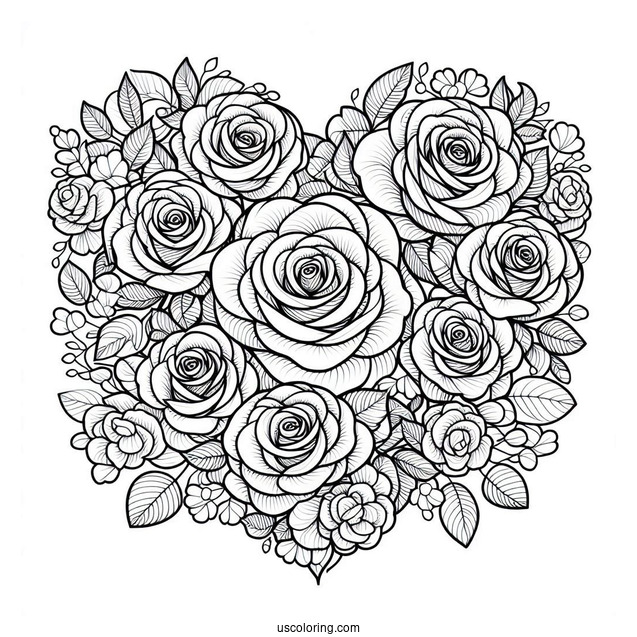Love Heart Shape Made Of Roses To Color