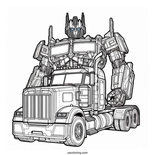 Simple Outline Of Optimus Prime Coloring Page In Autobot And Truck Form For Kids