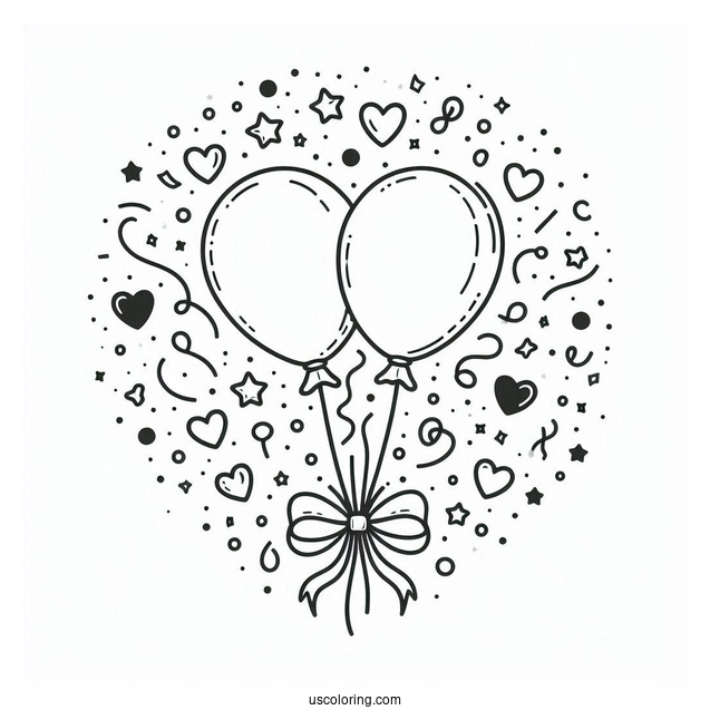 Celebration Balloons With Confetti To Color