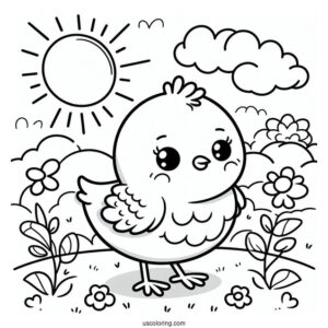 Cute Coloring Page Baby Chick Standing Under The Sun For Preschoolers