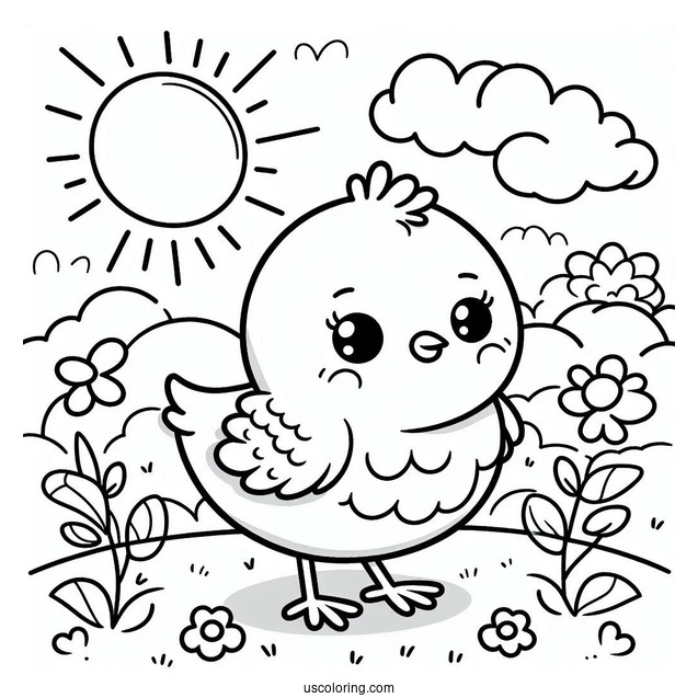 Cute Coloring Page Baby Chick Standing Under The Sun For Preschoolers