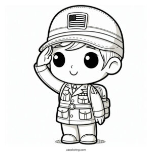 Cute American Soldier Coloring Page Saluting For Preschoolers