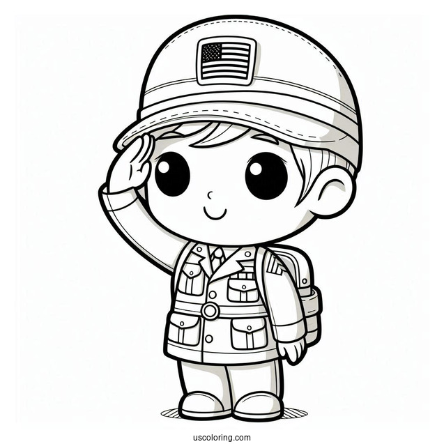 Cute American Soldier Coloring Page Saluting For Preschoolers
