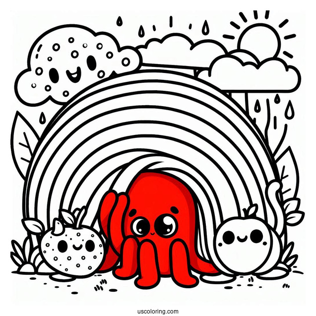 Red Friend Hiding From Scary Rainbow Friends Coloring Page