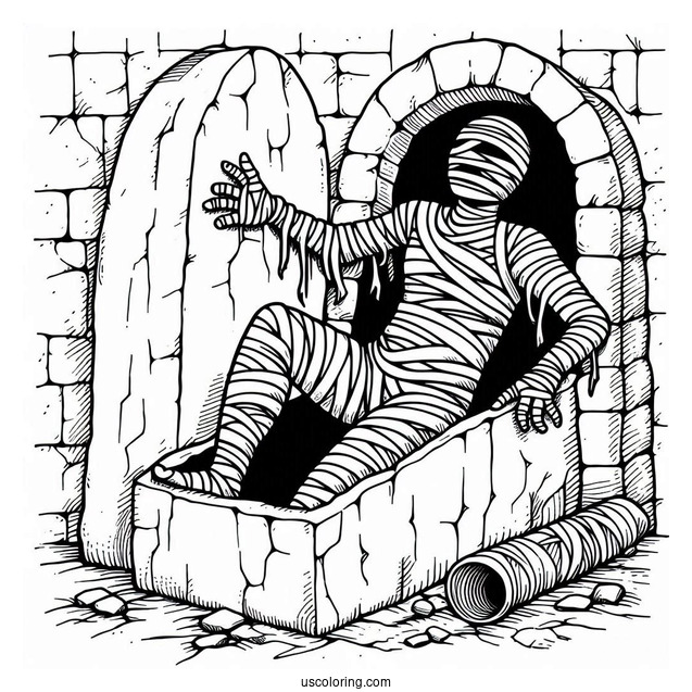 Mummy Coloring Page Stumbling Out Of A Stone Tomb