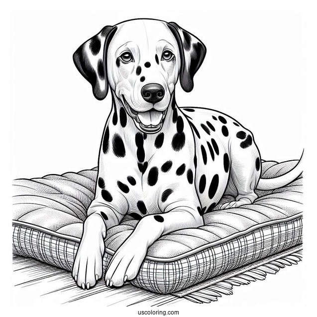 Realistic Dalmatian On Dog Bed Coloring In