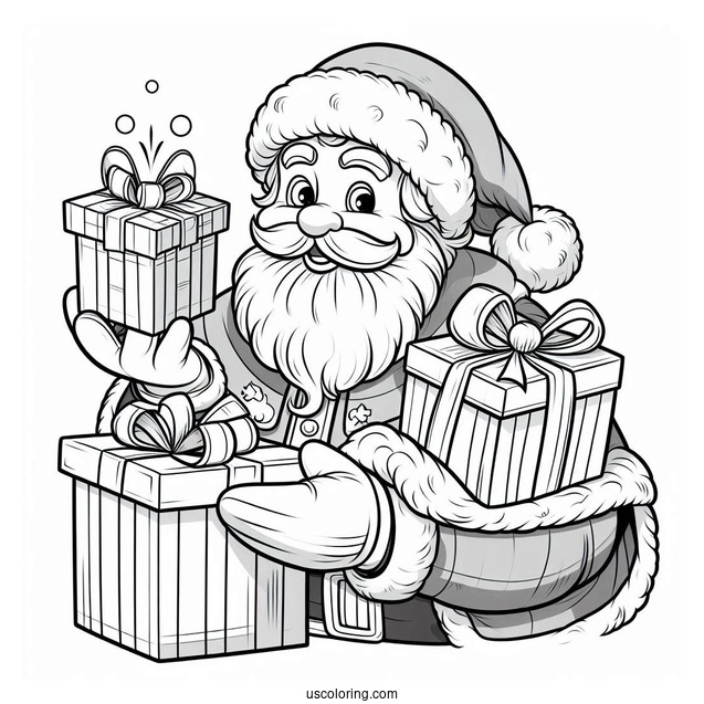 Father Christmas Holding Presents To Color