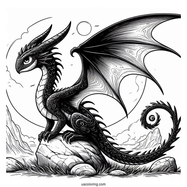 Night Fury With Long Tail And Wings Out