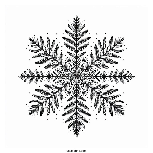 Simple Fernlike Snowflake Coloring Page