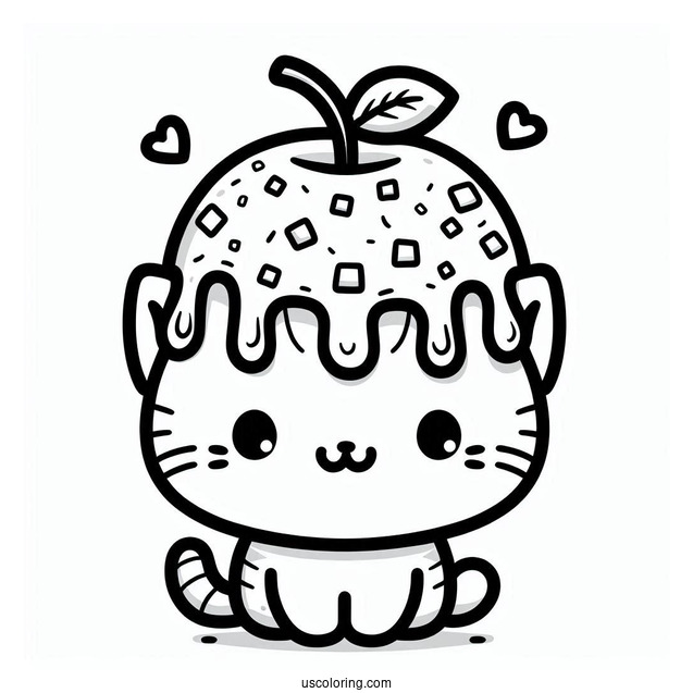 Kawaii Cat With Crushed Apple On Its Head