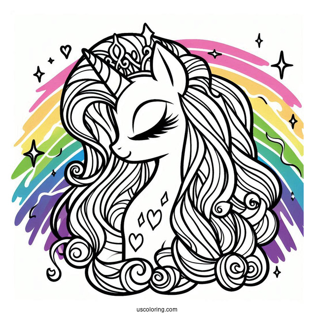 Cool Rarity Coloring Page With Rainbow Background