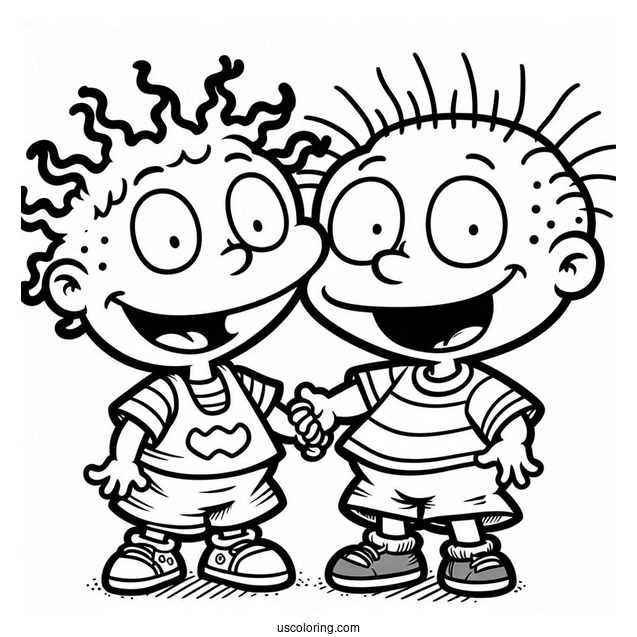 Rugrats Coloring Page Of Tommy And Chuckie Smiling Rugrats