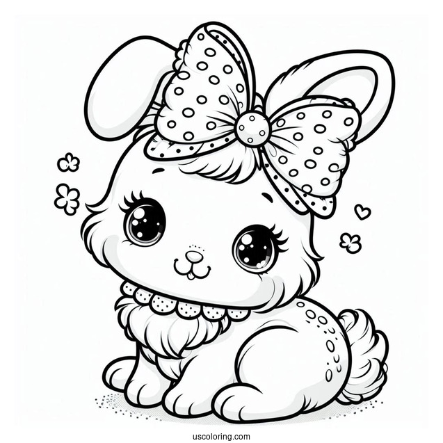 Pretty Little Rabbit Coloring Page With A Bow On Her Head For Kids