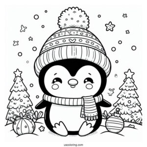 Christmas Baby Smiling Penguin Coloring In