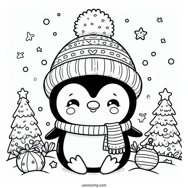 Christmas Baby Smiling Penguin Coloring In