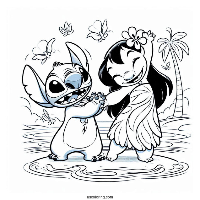 Coloring Page Of Lilo And Stitch Dancing