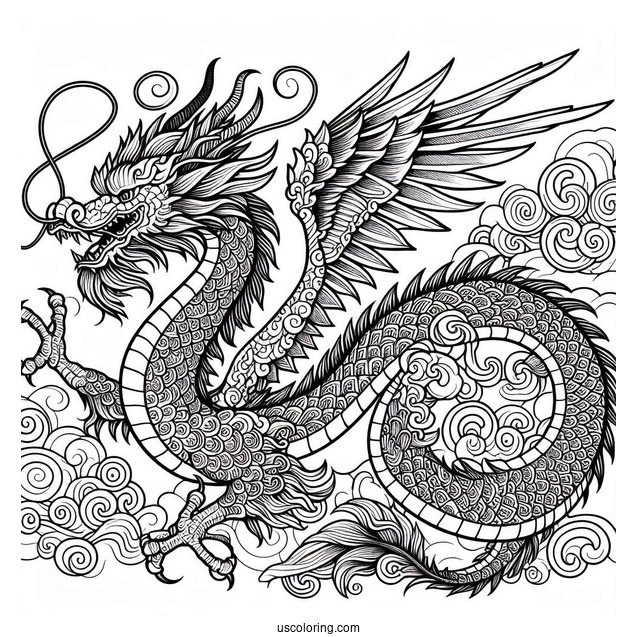 Flying Chinese Dragon To Color