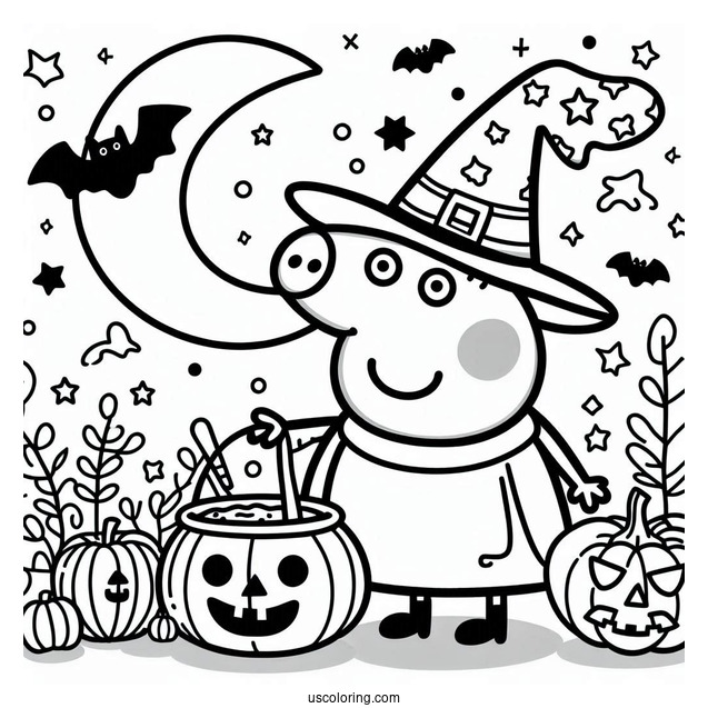 Halloween Themed Peppa Pig Coloring Page