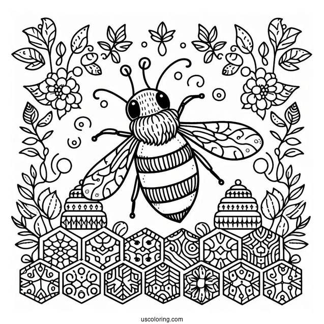 Bumblebee On Hive Pattern Coloring Page