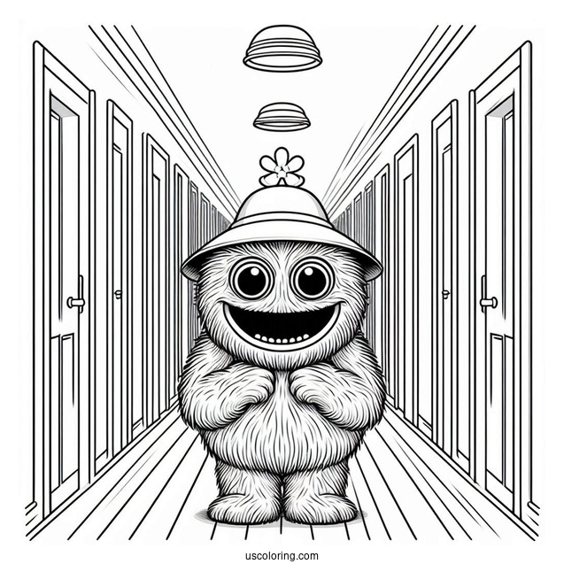 Poppy Playtime Coloring Page Of Terrifying Huggy Wuggy In The Corridor
