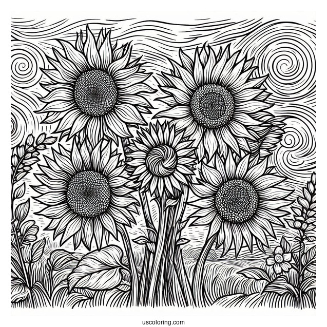 Vincent Van Gogh Sunflowers Coloring Page