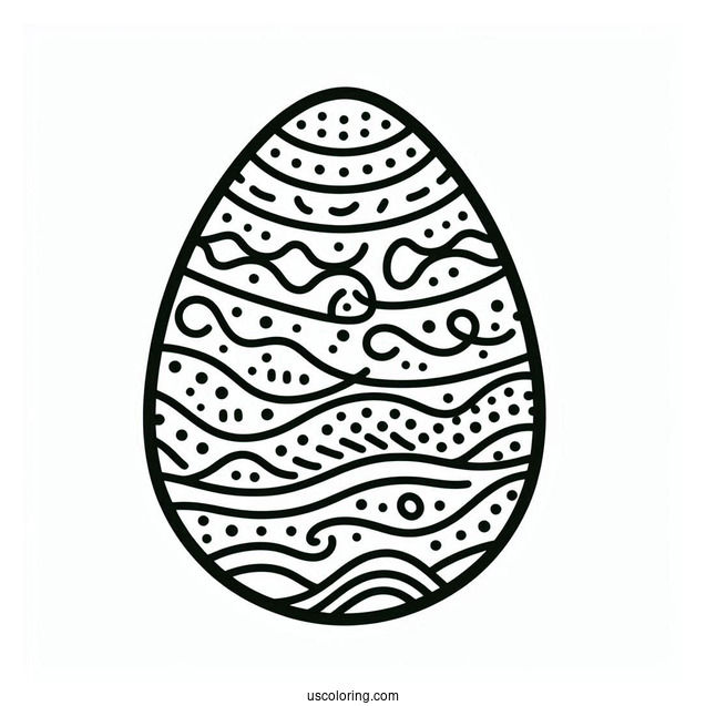 Easter Coloring Page Of Easter Egg Outline With Wavy Design