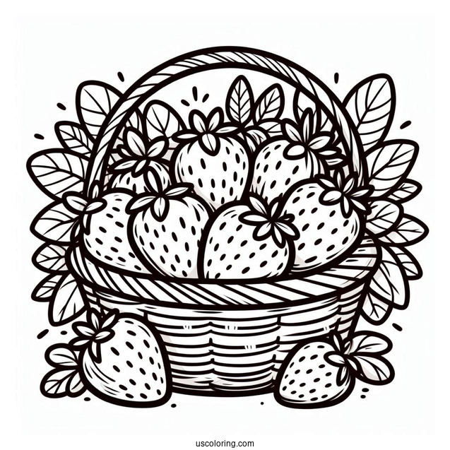 Adorable Strawberry Coloring Page In A Basket