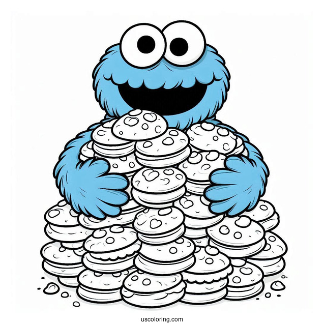 Cute Cookie Monster Holding Pile Of Cookies