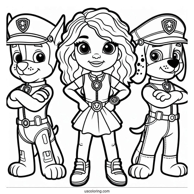 Chase, Skye And Marshall Coloring Page For Kids