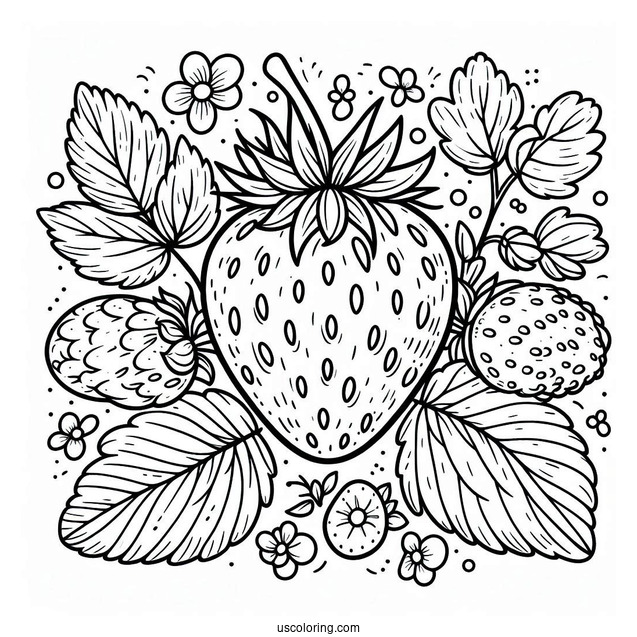 Strawberry Coloring Page In A Garden For Kids