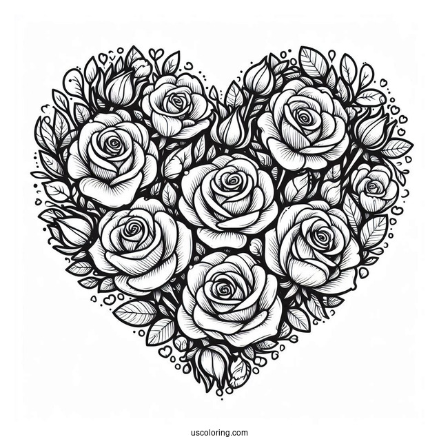Love Heart Shape Made Of Roses To Color