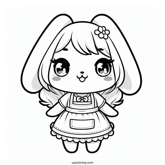 Chibi Rabbit Coloring Page In A Dress And Apron