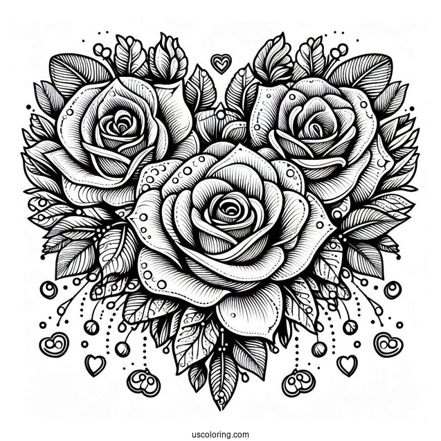 Love Heart Shape Made Of Roses To Color