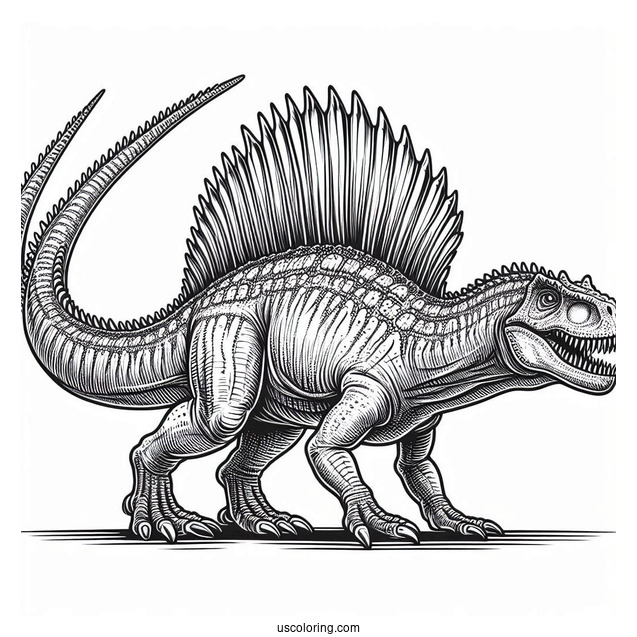 Large Spinosaurus Coloring Page With Detailed Spine And Sharp Teeth
