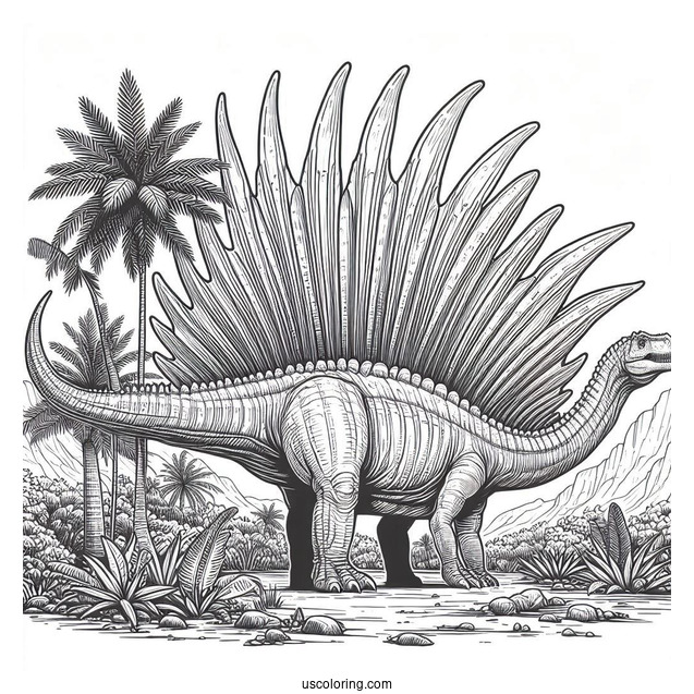 Large Spinosaurus Coloring Page With Detailed Spine And Sharp Teeth