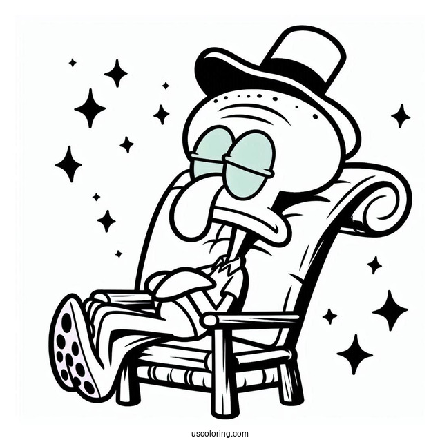 Squidward Coloring Page Resting On A Chair
