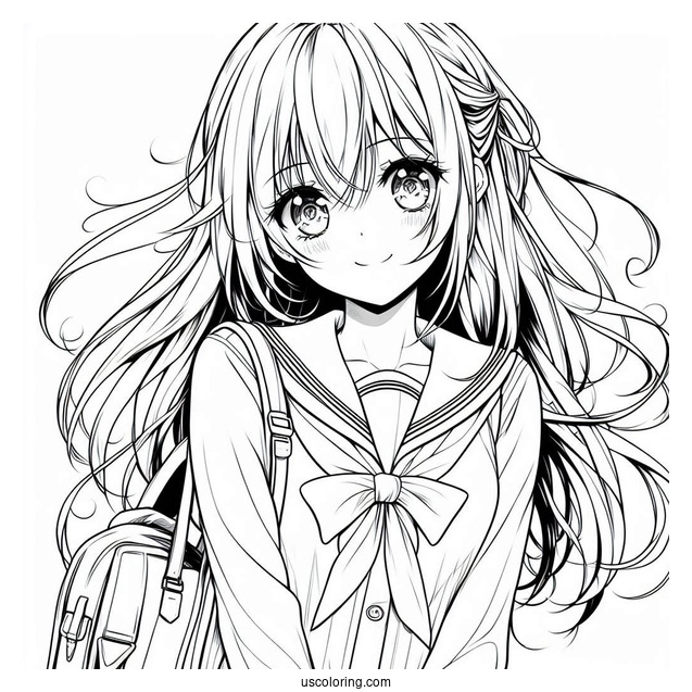 Manga Coloring Page Of Cute School Days High School Girl