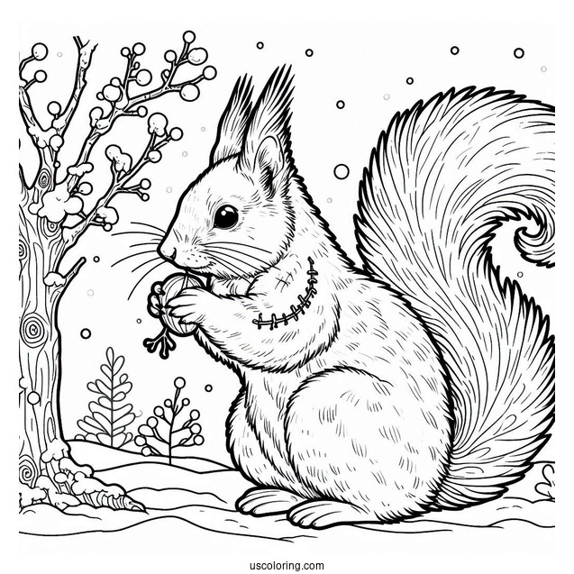 Adult Squirrel Coloring Page Wearing Scar In Winter