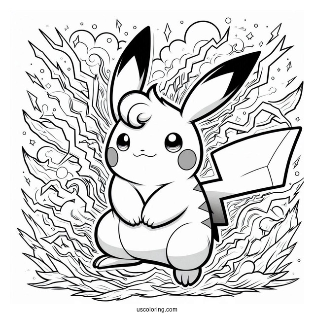 Detailed Mega Raichu Coloring Page Surrounded By Lightning