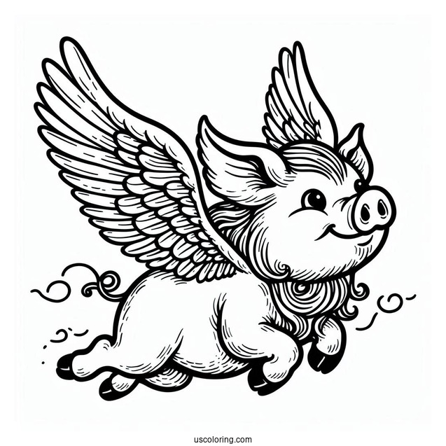 Flying Pig With Wings To Color