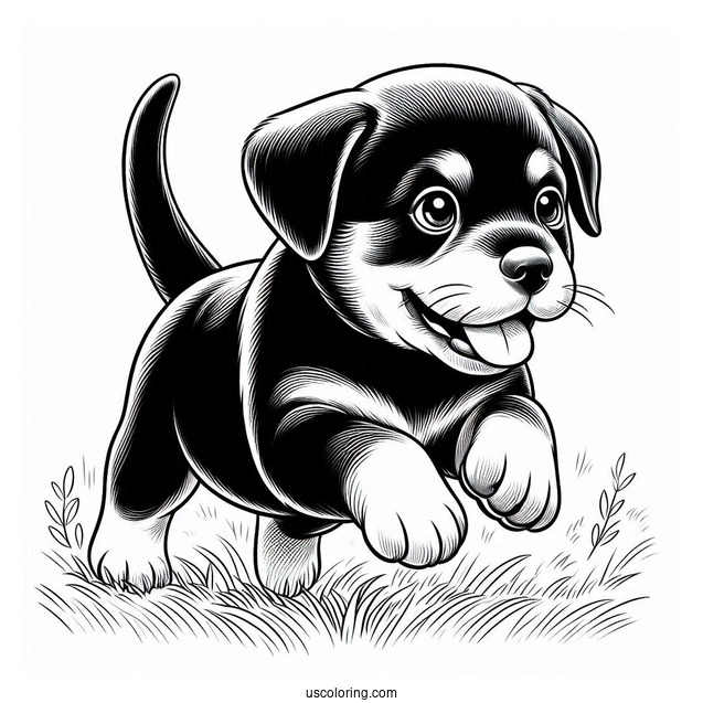 Rottweiler Puppy Running In Backyard