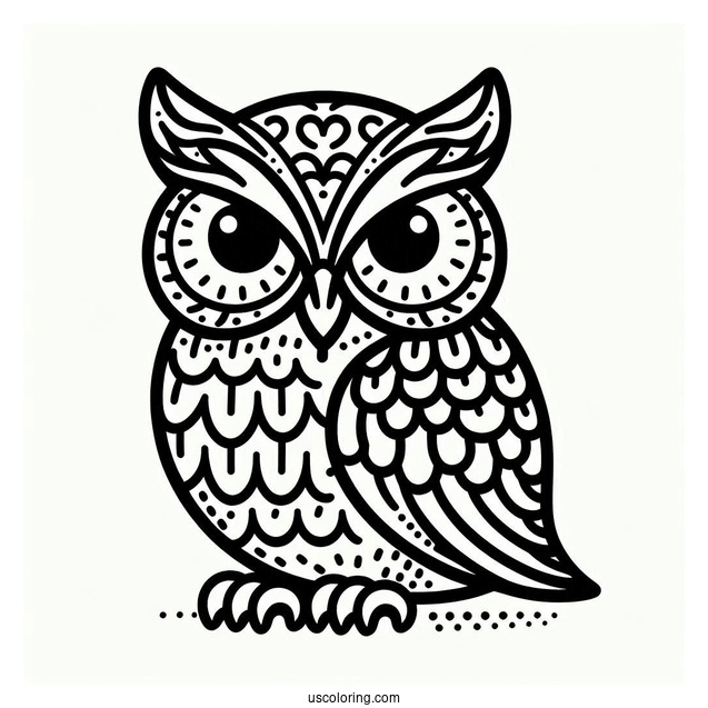 Easy To Color Owl For Kids