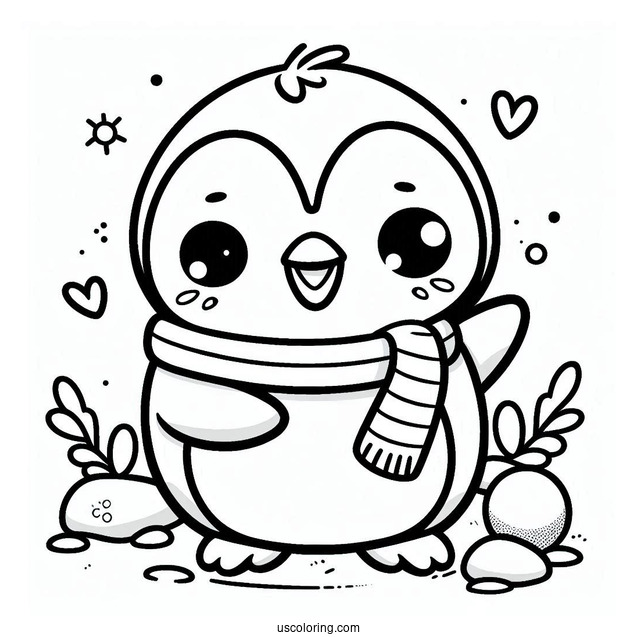 Cute Happy Penguin Coloring In For Preschoolers