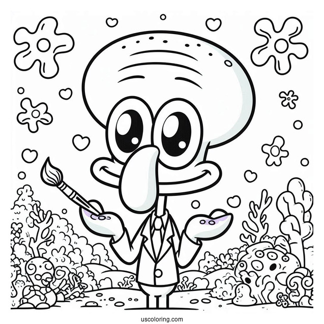 Chibi Squidward Coloring Page For Preschoolers