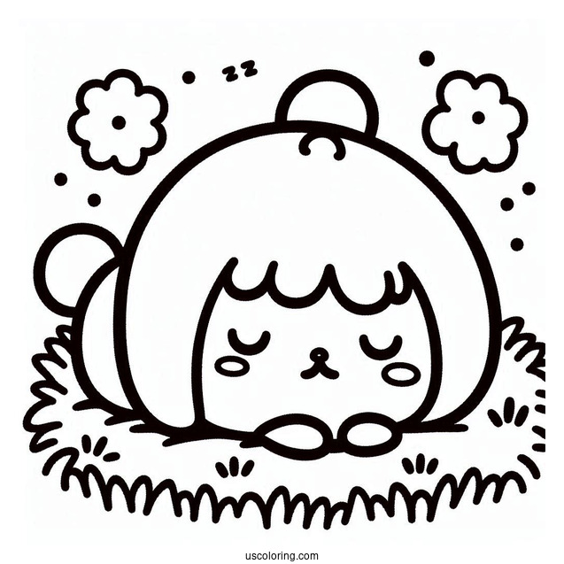 Pompompurin Sleeping On Grass Coloring Page