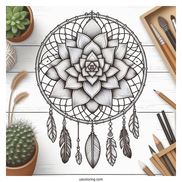 Succulent Coloring Page Dreamcatcher